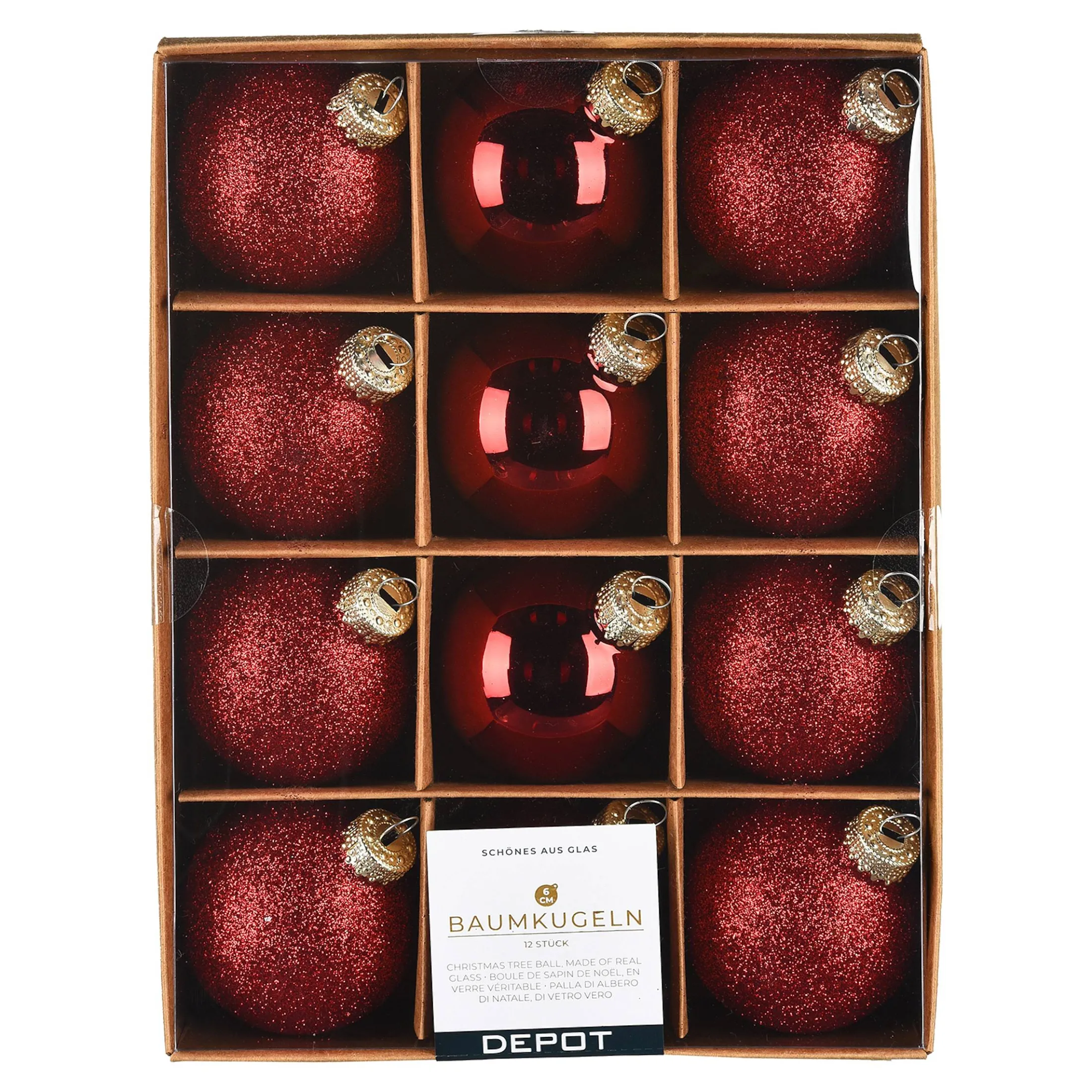 Outlet Depot Glas-Weihnachtskugel-Set Glam Mix