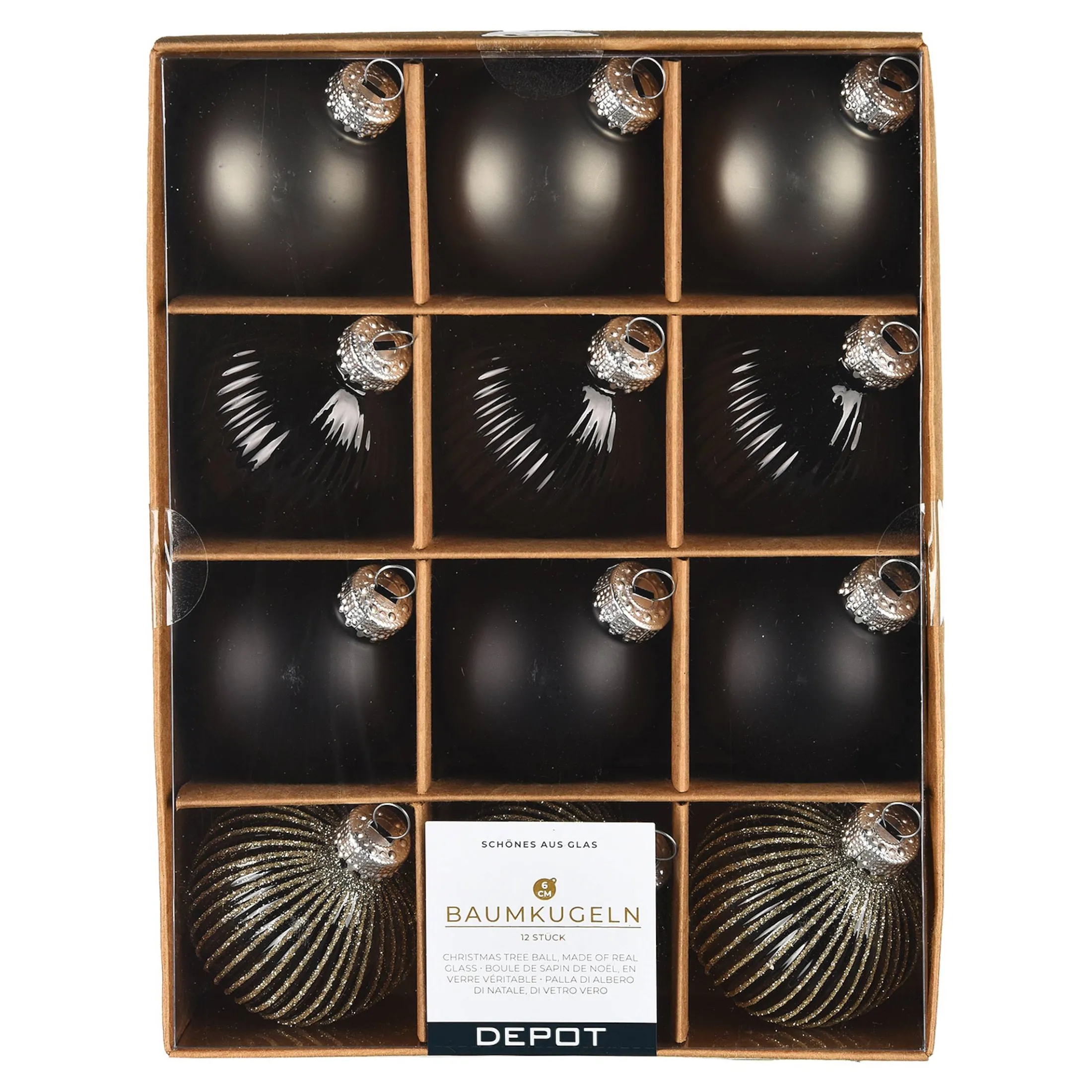 Fashion Depot Glas-Weihnachtskugel-Set Rille